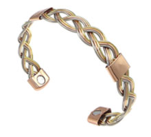 An open-weave copper bangle with two healing magnets