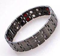 A black Stainless Steel bracelet containing healing magnets
